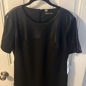 Calvin Klein Women's Faux-Leather Trim Sheath Dress Black Sz 16 new with tags